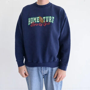 Vintage 90S Fruit  Of The Loom Navy Home Turf Sports Grill Puff Print Size XL